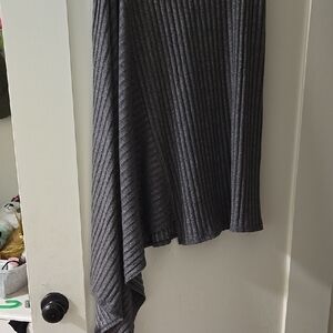 Black Ribbed Asymmetrical Midi Skirt